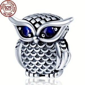 925 sterling silver owl With blue crystal eyes charm NWT